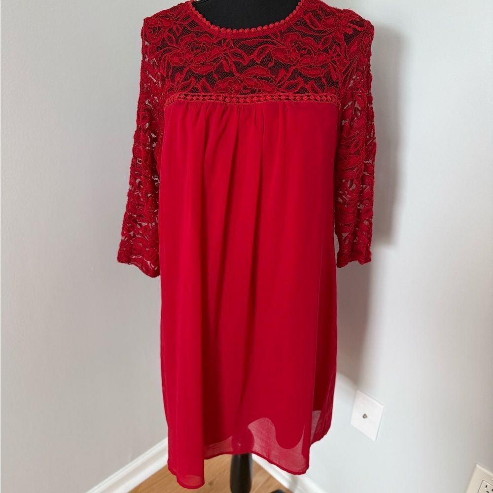 As U Wish Red Lace Long Sleeve Dress
